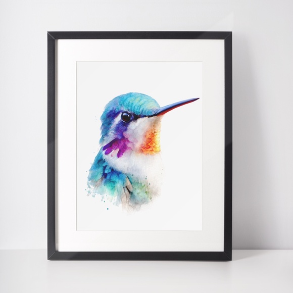 Watercolor Hummingbird Wall Art Print, Unframed - Enchanting Nature-Inspired - Picture 2 of 6